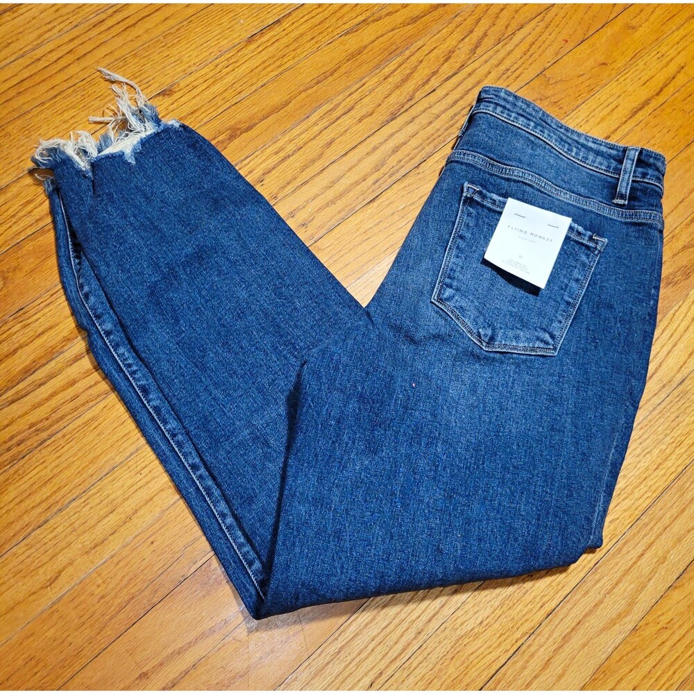 new Flying Monkey Black Label Womens Blue High Rise Jeans Distressed Raw 31 Hem
